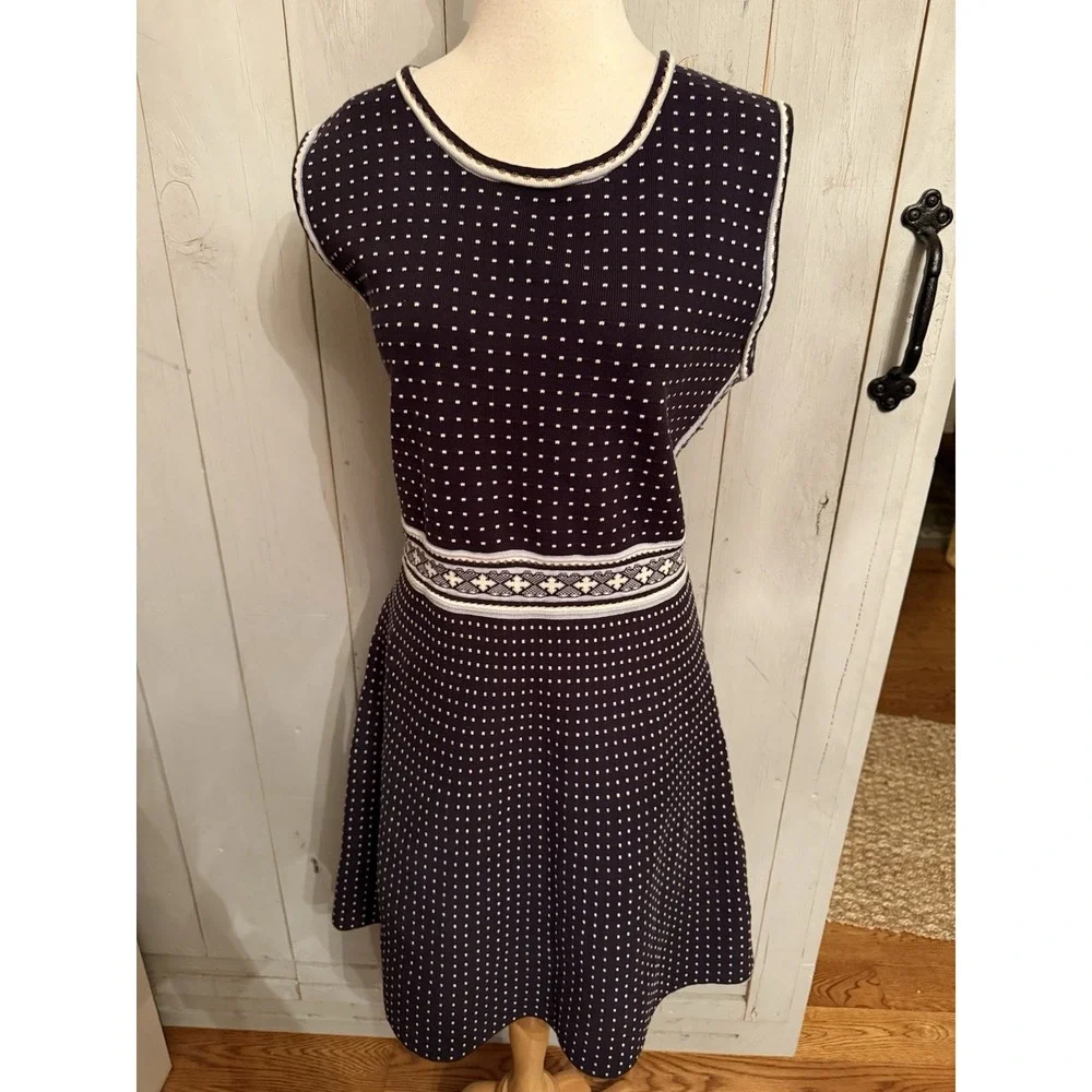 TORY‎ BURCH Navy Mini Geo Sleeveless Knit Sweater A-line Dress Sz XL $395 F17